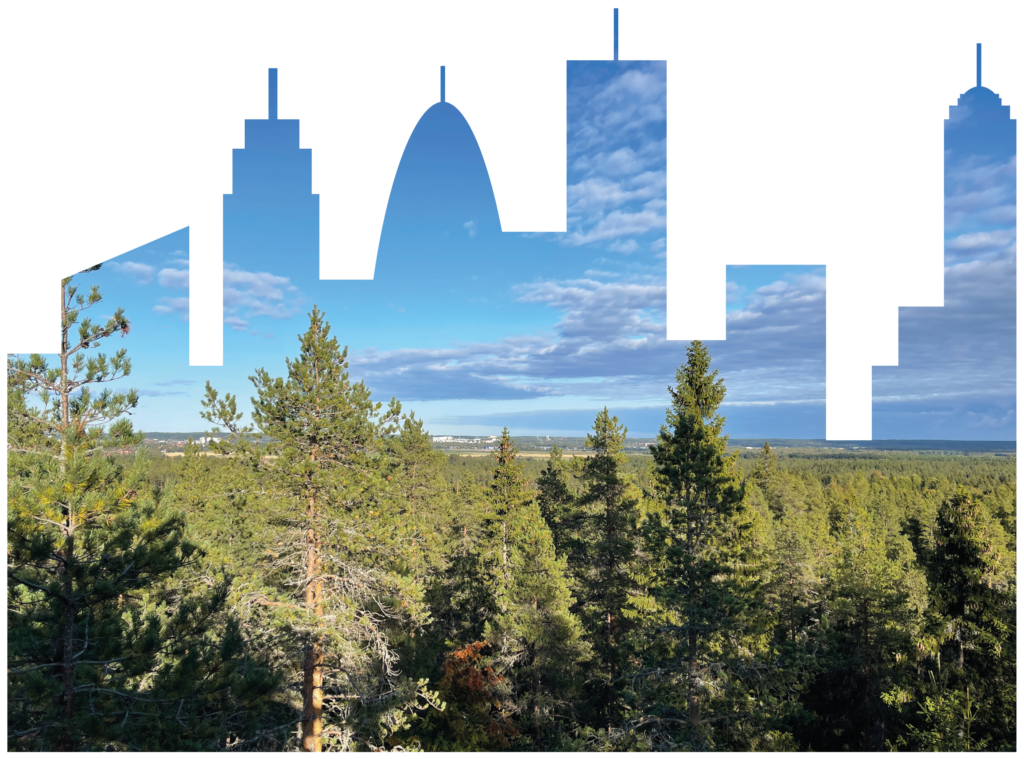 A nameless city skyline shape but with a forest and sky